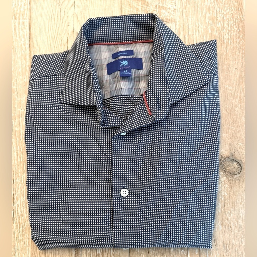EGARA Non-Iron black & white micro check Long-sleeved Button-down Shirt M